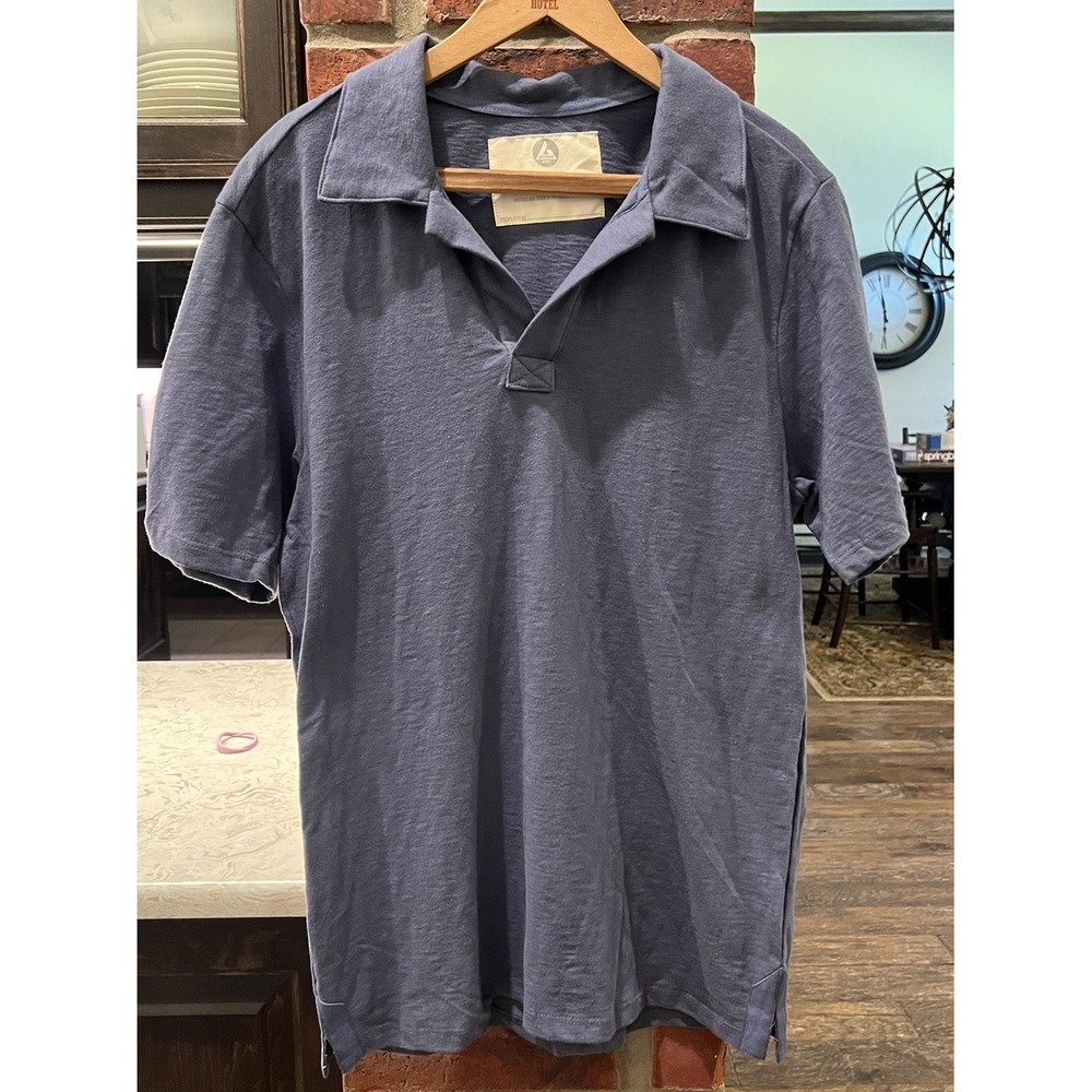 New American Giant Slub Cotton Polo Shirt Golf Blue Short Sleeve Coastal Size S